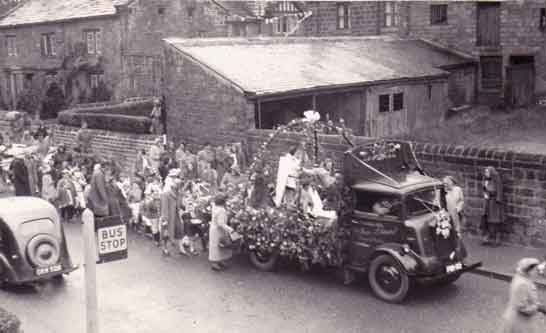 1953 Coronation Procession Main Street, Burley in Wharfedale. 