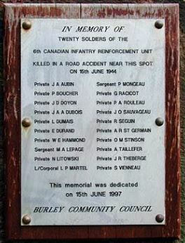 Plaque to the 20 Canadian Soldiers killed in Burley in Wharfedale on 15th June 1944.