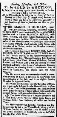 1795 Auction Sale of Burley Manor, Burley in Wharfedale.