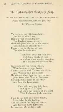 1857 The Richmondshire Cricketers' Song by William Swain.