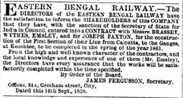 1858 Brassey Emsley Wythes Paxton East Bengal Railway.