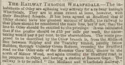 1859 Midland & Wharfedale Railway - Leeds Times 19 Nov.