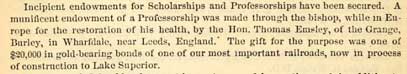 1870 - Professorship $20000 Thomas Emsley. Image courtesy of Churchmans Yearbook