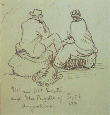 1881 Sketch Mr and Mrs Forster by Florence Arnold-Forster. Burley in Wharfedale.