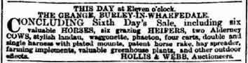 1885 July - Concluding 6th day Sale of Contents of The Grange, Burley in Wharfedale by Hollis and Webb.