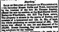 1885 Sept - Sale of Hill Top Farm Burley in Wharfedale by Thomas Emsley trustees.