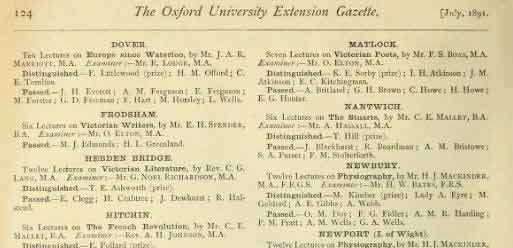 1891 - Oxford University Extension Gazette - Newbury - Physiography Distinguished & Prize awarded to Mary Chorley nee Kimber