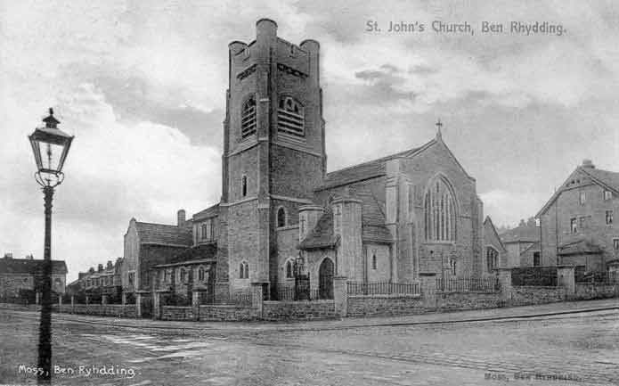 1908 St John's Church, Ben Rhydding - with added tower, nave extension, porch entrance - Connon & Chorley.