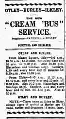 September 1922 Cream Bus Service Advert. Burley in Wharfedale