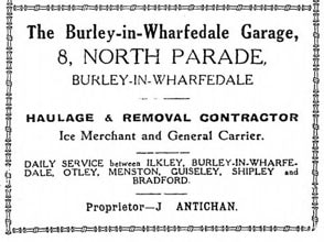 1927 Advert in Business Man's Handbook. Burley in Wharfedale Garage North Parade - Jules Antichan.