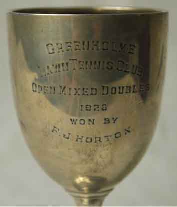 1928 Greenholme Lawn Tennis Club - closeup of cup. Burley in Wharfedale.