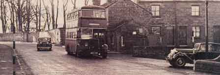 1946 Samuel Ledgard bus at Back Lane & Main Street junction, Burley in Wharfedale.