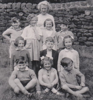 1950 Burley Woodhead School - Mrs Coates with pupils. Burley in Wharfedale.