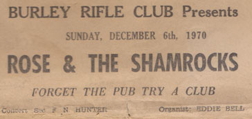1970 Advert Rose & The Shamrocks at Burley Rifle Club, Burley in Wharfedale.