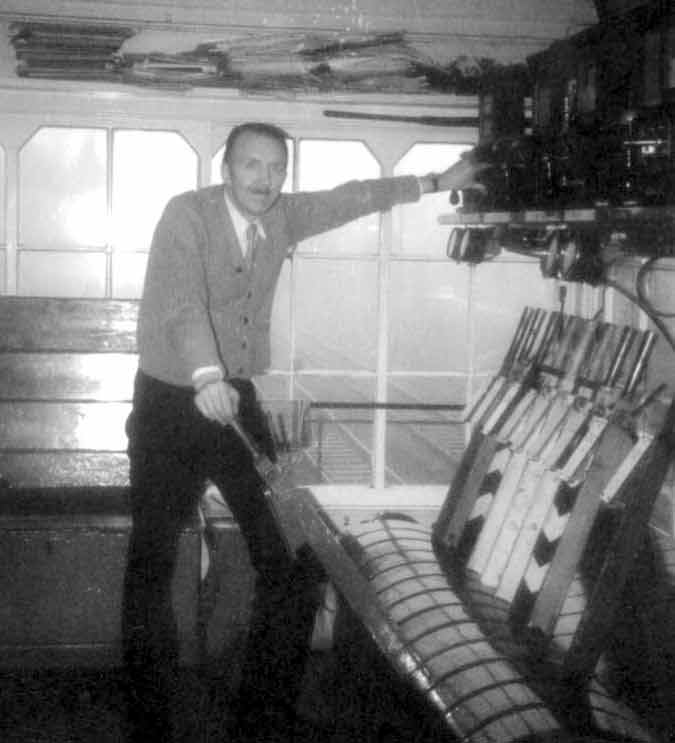 Bill Smith in Burley Signal Box on Wharfedale Line in 1976.