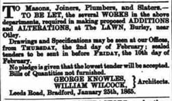 Bradford Observer advert 26 Jan 1865 - The Lawn. Burley in Wharfedale.