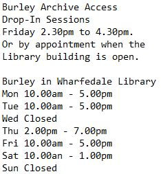 Burley Archive & Burley in Wharfedale Library Opening Hours from Jan 2022