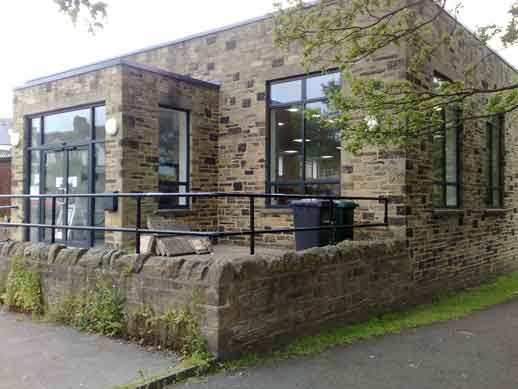 Burley Community Library and Burley Archive. Right Front. Image courtesy of Peter Grinham 2019