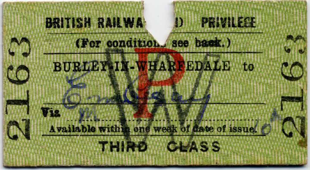 3rd Class Railway Ticket Burley in Wharfedale to Embsay