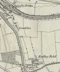 Calverley Bridge and Rodley Fold - the farms of Robert Emsley OS1851 6ins. Image courtesy of National Library   Scotland