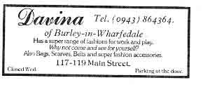 Davina - Ladies Fashions 117-119 Main Street, Burley in Wharfedale. 1985 advert.