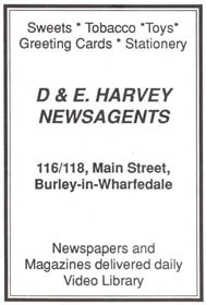 D&E Harvey Newsagents - 116/118 Main Street, Burley in Wharfedale. Advert from 1990 Burley Handbook. 