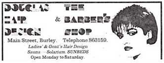 Douglas Hair Design & The  Barbers Shop, Main Street, Burley in Wharfedale 1985.