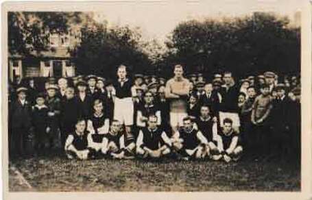 Burley in Wharfedale AFC 1919 - Burley Feast match versus Leeds RFA. The little lad 2nd left is Frank Miller & third left is his brother Eddie Miller.  See 1932.