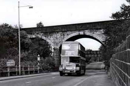 c1960 Bradford Road, Burley in Wharfedale. 2 railway bridges.