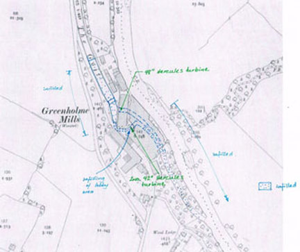 Plan of goits under Greenholme Mills, Burley in Wharfedale