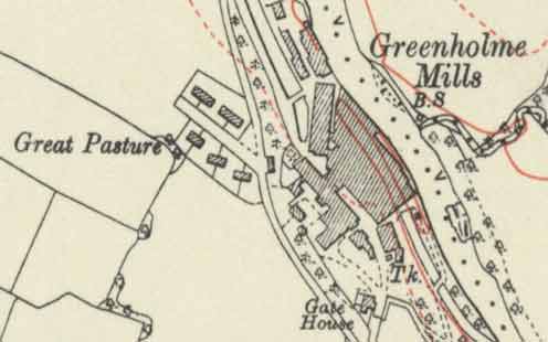 Greenholme Mills & Great Pasture, Burley in Wharfedale. OS Map 1938.
