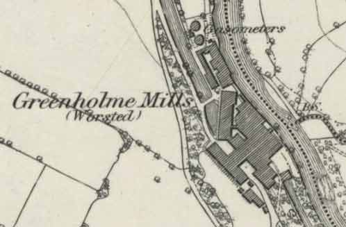 Greenholme Mills, worsted,  Burley in Wharfedale. OS Map surveyed 1891.
