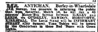 Jules Antichan - Burley Bus Service  Advert. Yorkshire Evening Post 13 March 1925.