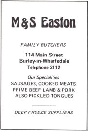 M&S Easton Butchers 114 Main Street, Burley in Wharfedale. Advert 1980 Burley Handbook.