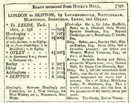 1811 Roads measured from London - Burley in Wharfedale included.