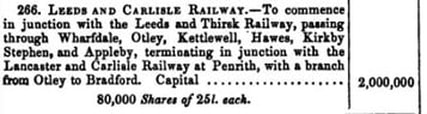 1844 Leeds and Carlisle Railway via Wharfdale