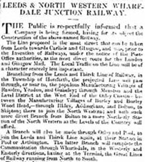 1845 May Leeds and North Western Wharfdale Junction Railway - Leeds Times.