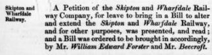 1867 Skipton and Wharfdale Railway extension bill.