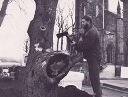 1970 Pudding Tree felled by Mervyn Walker. Main Street, Burley in Wharfedale