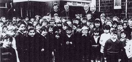 1971 Burley CofE Primary, Aireville Terrace, Burley in Wharfedale. Visit by Bishop Parker.