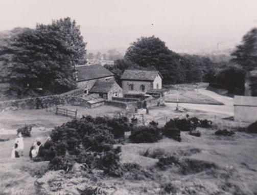 1950 View of Burley Woodhead School from Burley Moor. Burley in Wharfedale.