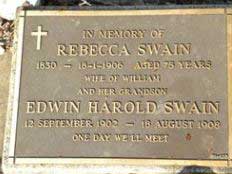 Rebecca Swain and Edwin Harold Swain grandson gravestone, Brisbane, Australia