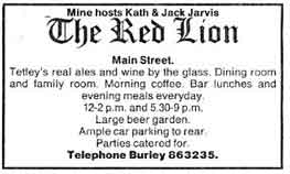 The Red Lion Main Street, Burley in Wharfedale. Advert 1985.